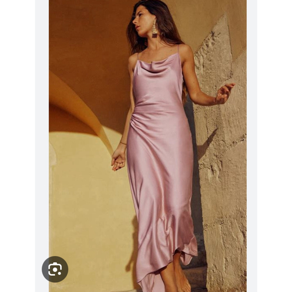 Zara Dresses & Skirts - Zara Pink Cowl Neck Ruched Midi Slip Dress S